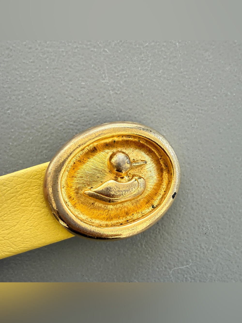 Vintage Yellow Leather Duck Gold Tone Belt Buckle Adjustable - Picture 7 of 7